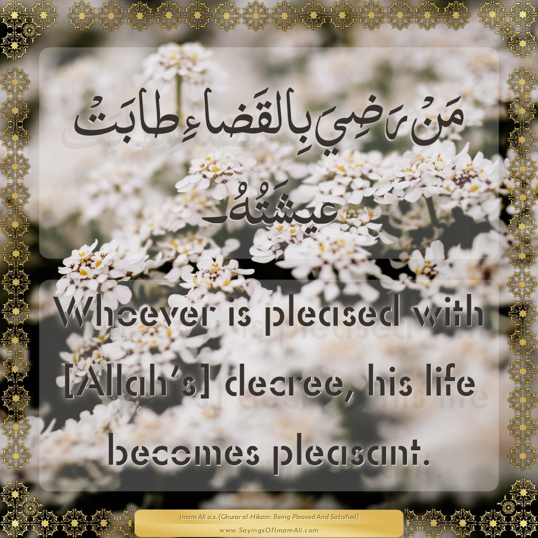 Whoever is pleased with [Allah’s] decree, his life becomes pleasant.